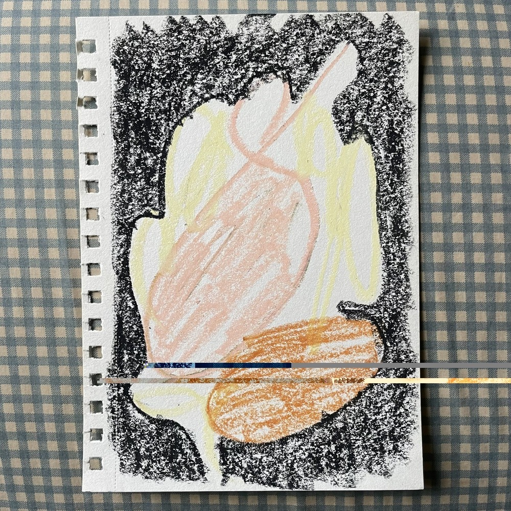 OMAN Original Geometric Abstract Art Pastel Drawing Biomorphic Shapes 5.5x8.5